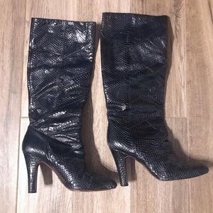FRYE Ava tall / knee high snakeskin black boots